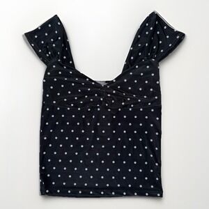 NWT Tillys Polka Dot Cinch Front Top XS Black White Cap Sleeve Y2K Stretch Crop